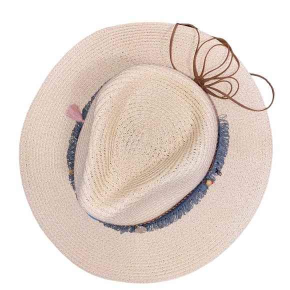 Turquoise Beaded Fringe Straw Sun Hat - Picture 4 of 16